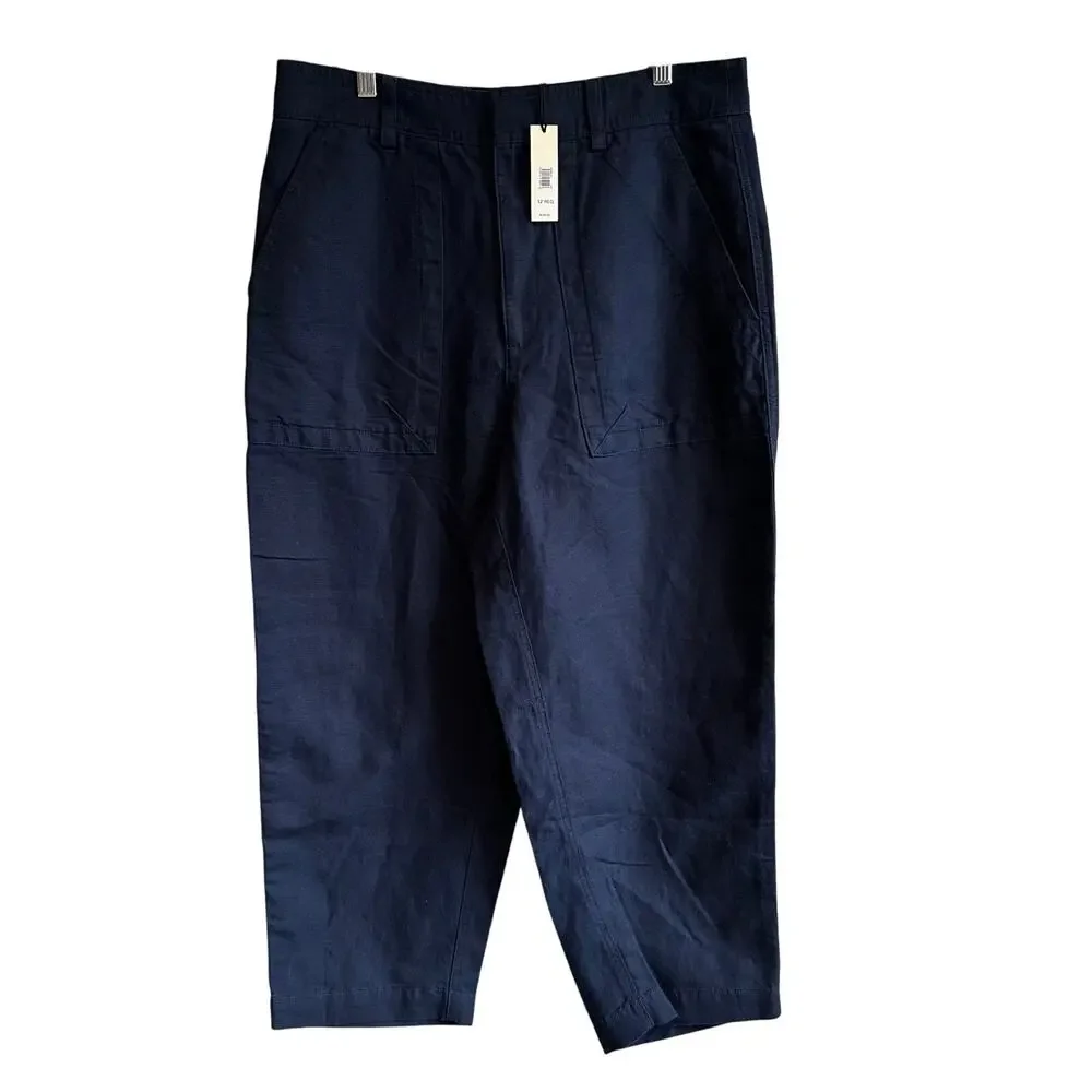 Banana Republic Mya Cotton Linen Cargo Pant Navy Blue 12
